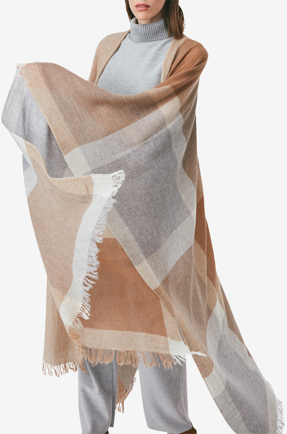 19 ANDREA'S 47 Mixed lightweight shawl with XXL checks Women BEIGE 3