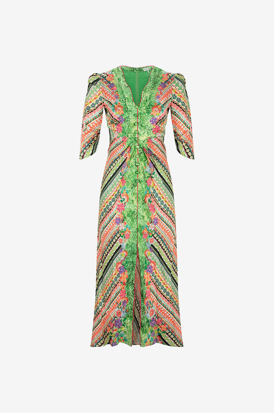 Schmales Kleid aus geblümtem Satin Mitsu Bloom Border