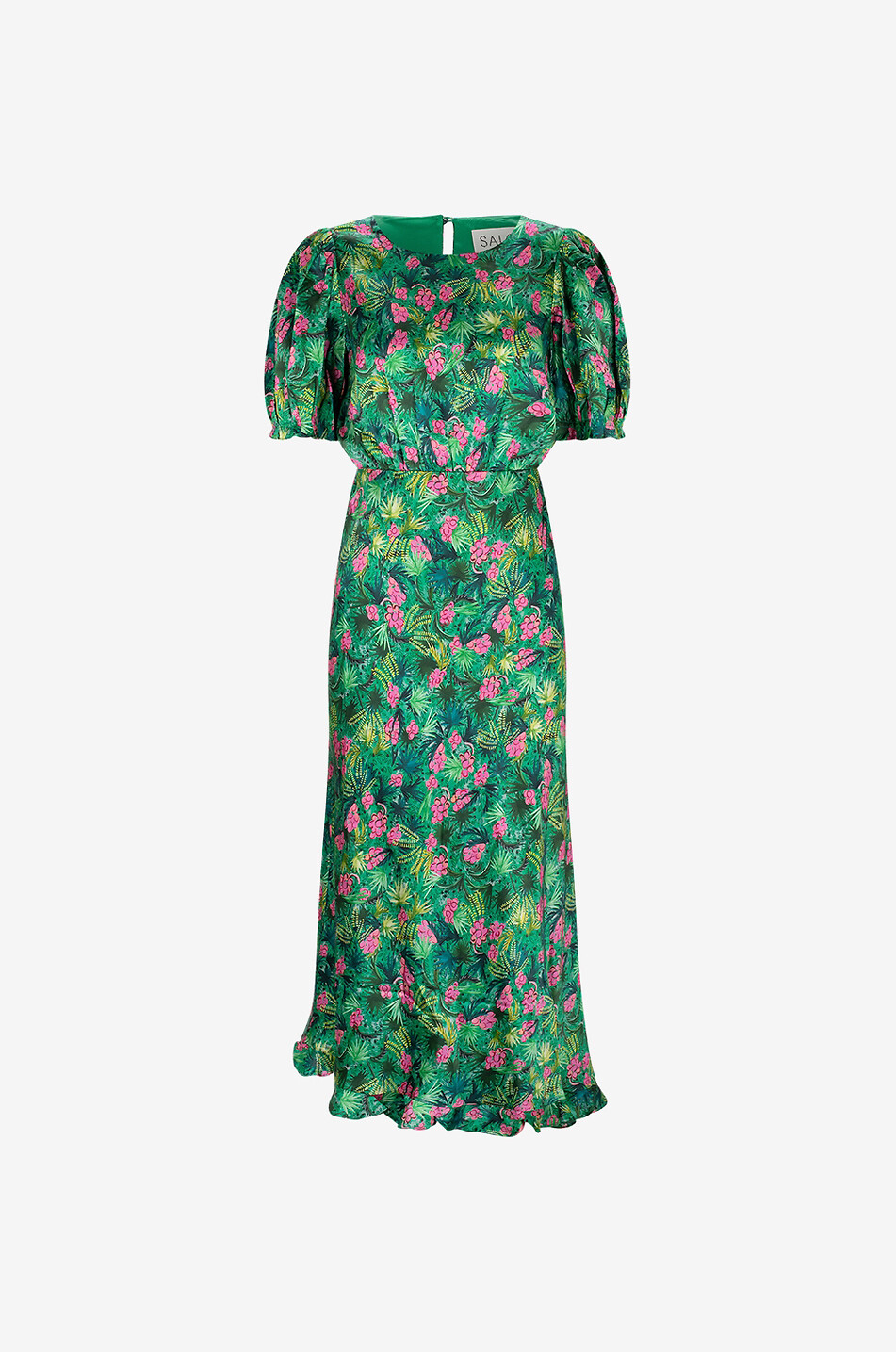 Vida D Palmetto Fern asymmetric satin dress