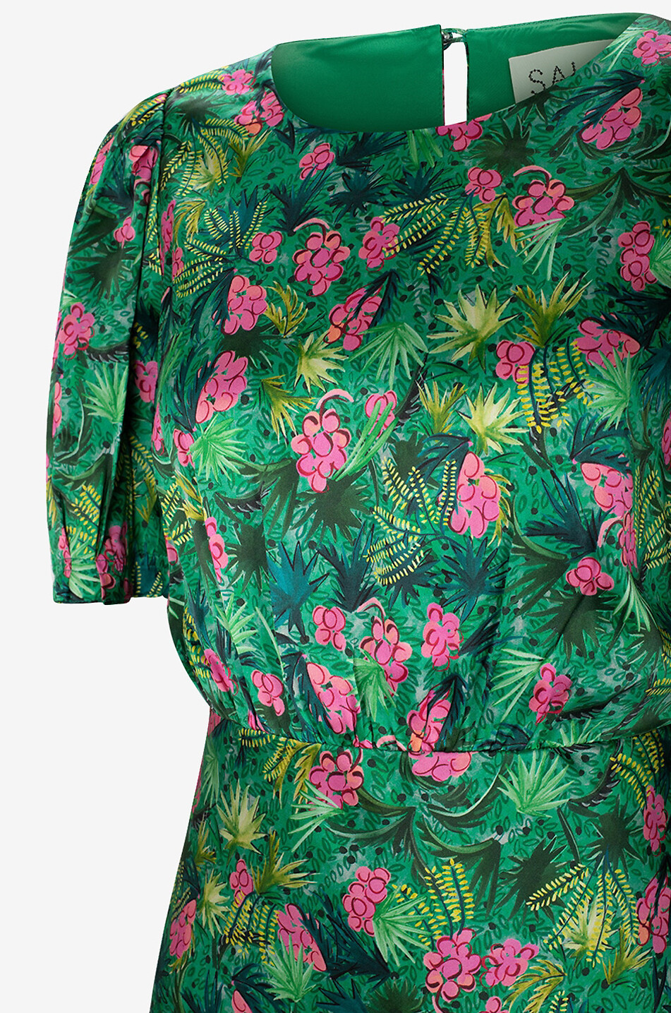 Vida D Palmetto Fern asymmetric satin dress