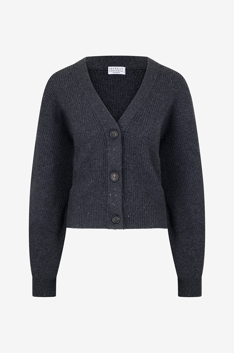 BRUNELLO CUCINELLI Glittering boxy V-neck cashmere blend cardigan Women DARK GREY 1