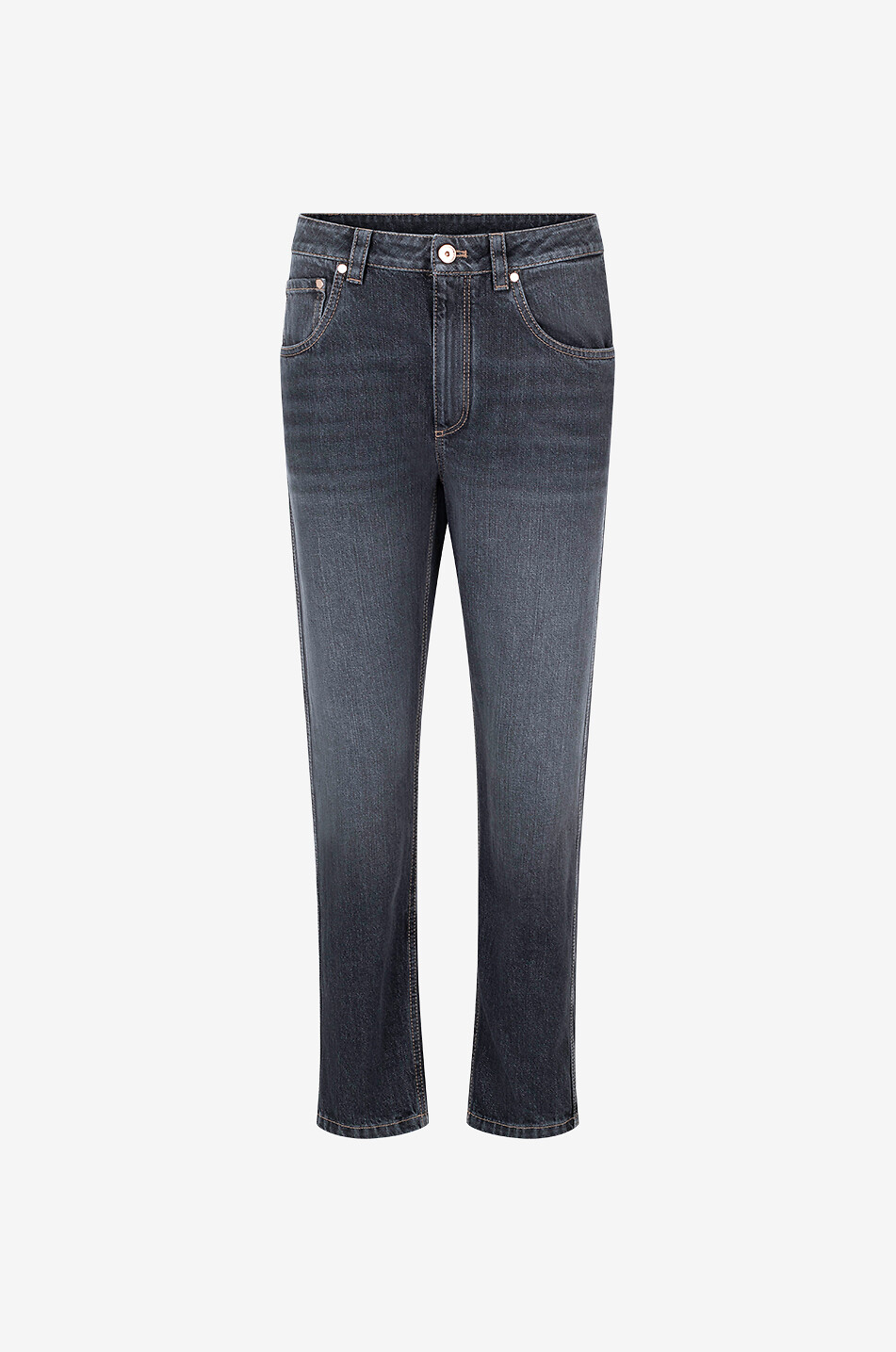 The Straight Leg Mid-Rise Monile embroidered faded cropped jeans