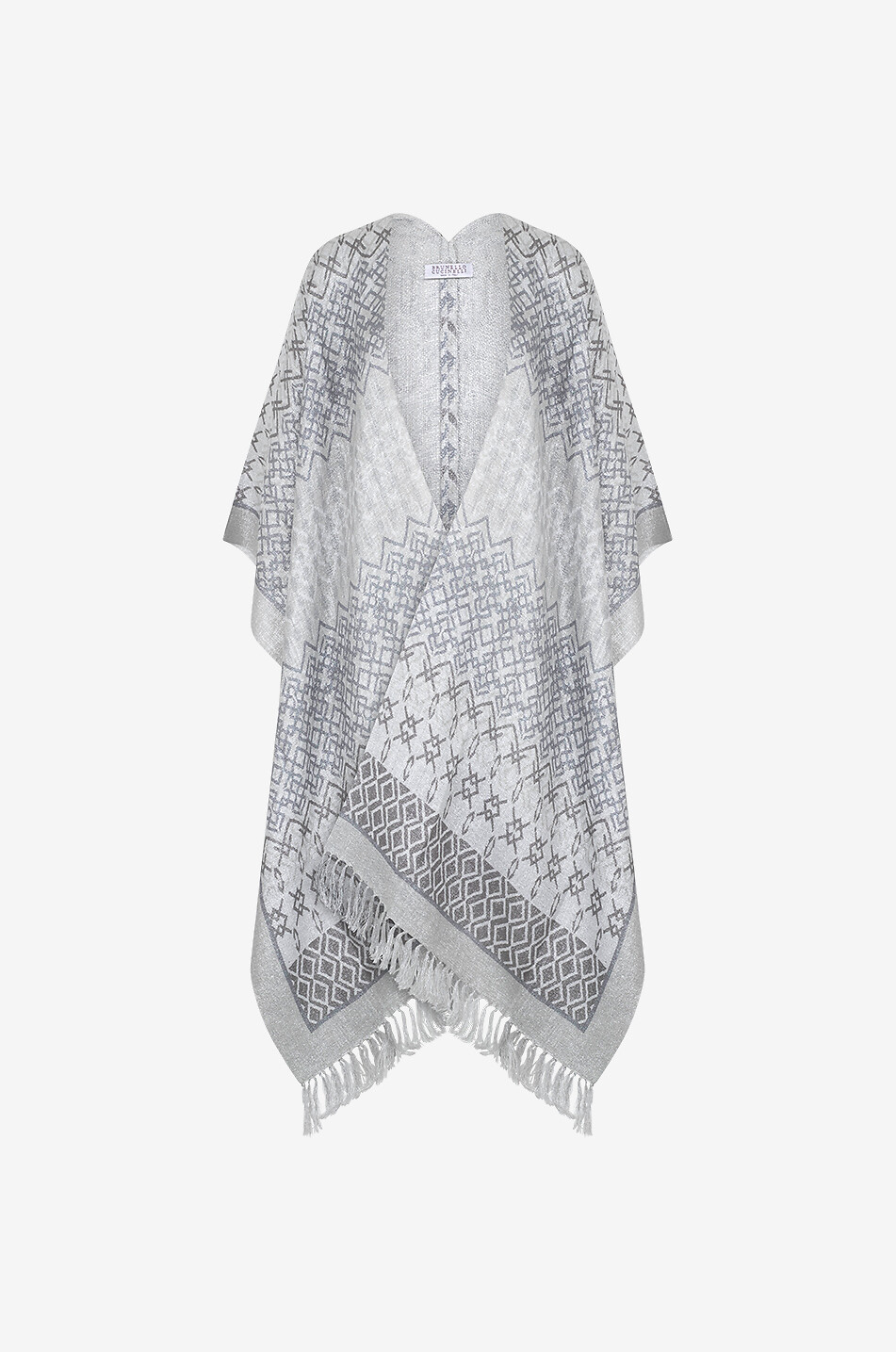 BRUNELLO CUCINELLI Poncho en lin et lurex à motifs ethniques Femme MULTICOLORE 1