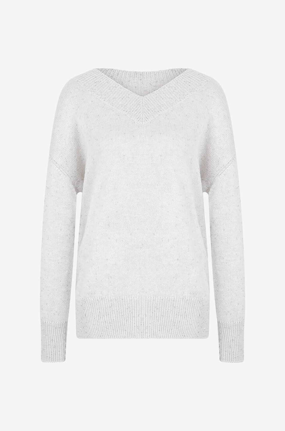 BRUNELLO CUCINELLI Sparkling V-neck loose rib knit cashmere and silk jumper Women BEIGE 1