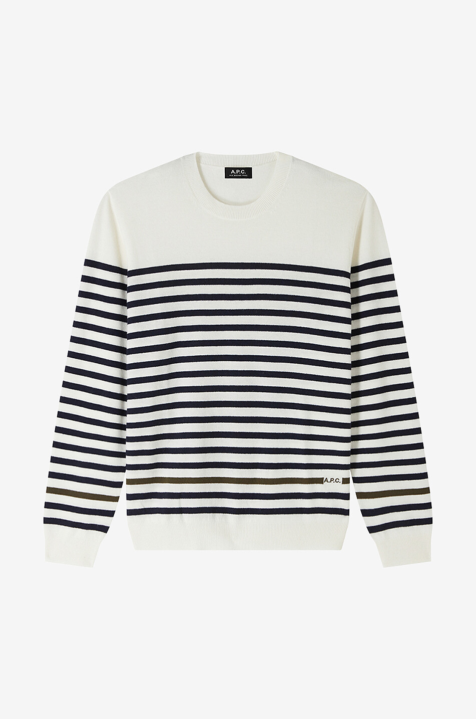 A.P.C. Pull marinière en laine mérinos à col rond Bobby Homme BLANC CASSE 1