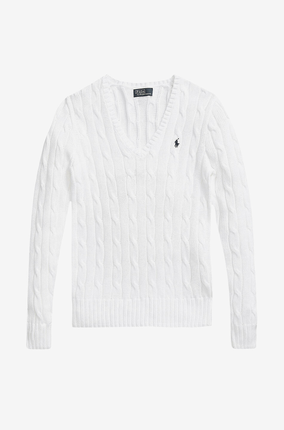 POLO RALPH LAUREN Pull torsadé à col V en coton Pony Femme BLANC 1