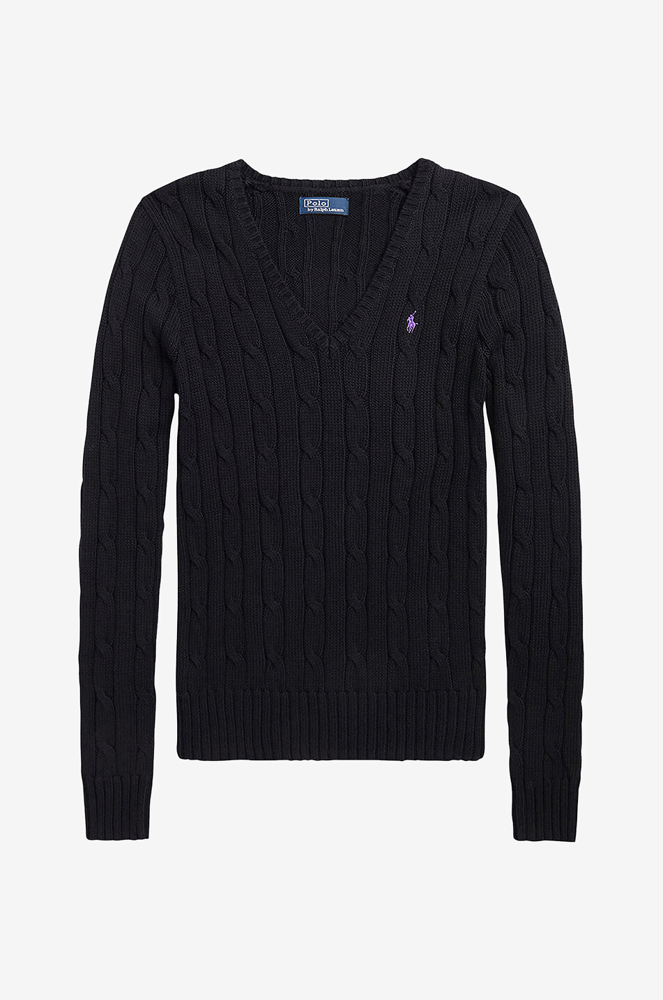 Pony V-neck cotton cable-knit jumper