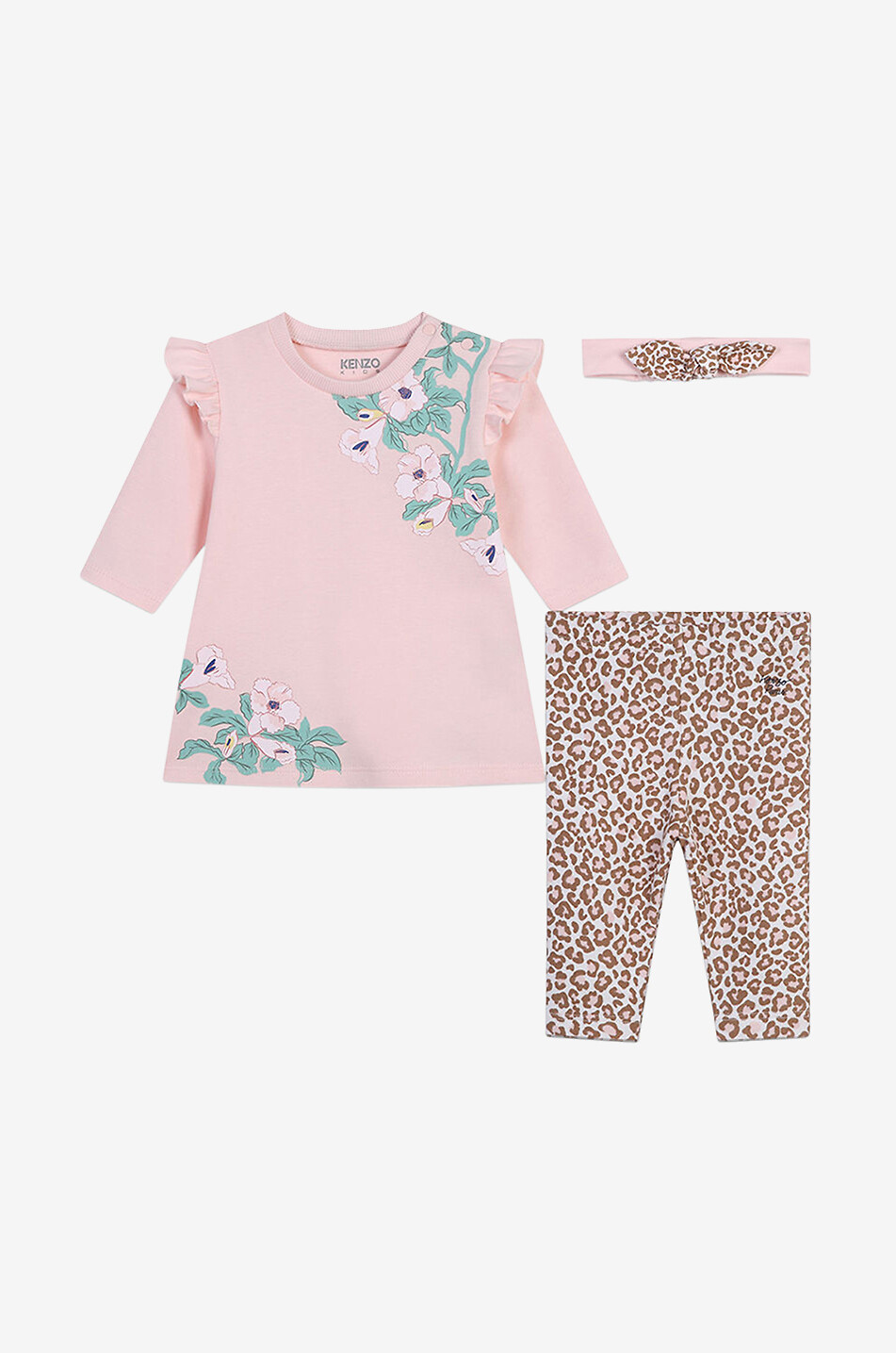 Leopard Flowers baby dress headband and legging set
