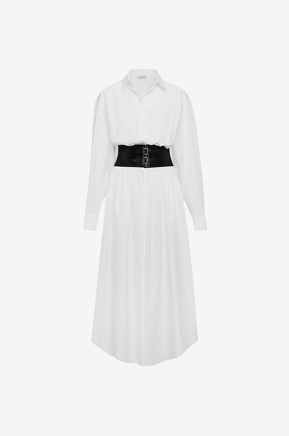 Belted midi poplin shirt dress