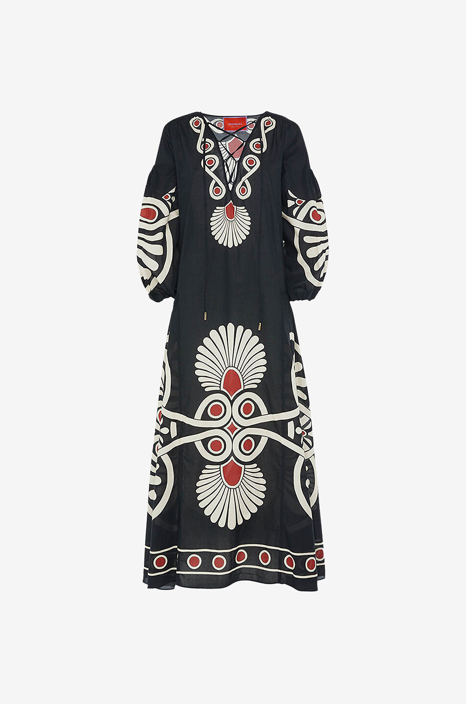 LA DOUBLEJ Geschnürtes Maxikleid aus Baumwollvoile Viviana Medaillon Placée Damen SCHWARZ 1