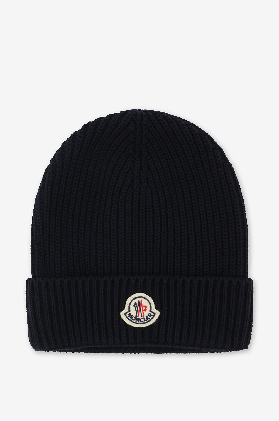 MONCLER Rippstrick-Mütze aus Baumwolle mit Doppel-Logo Herren DUNKELBLAU 1