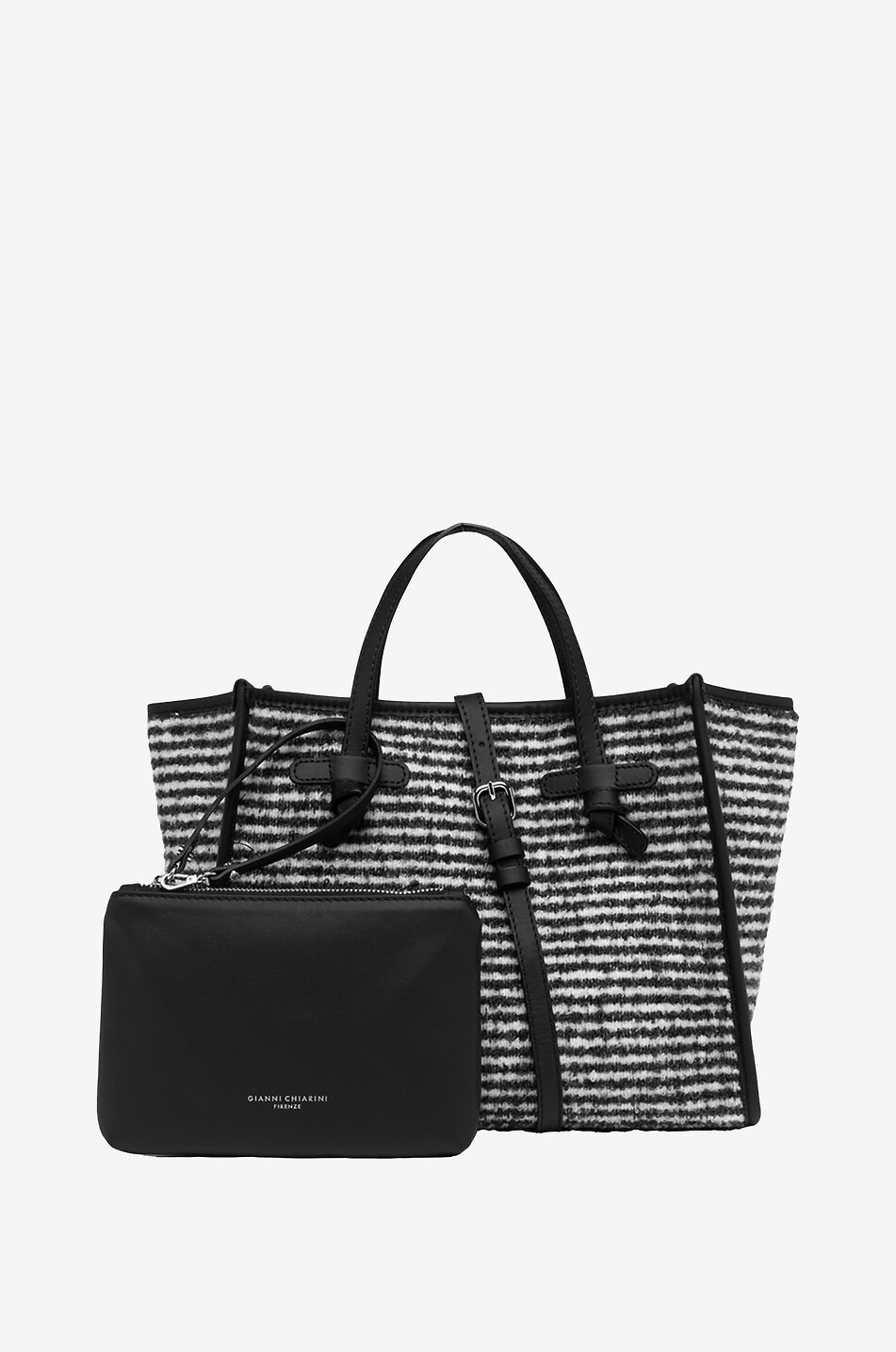 Miss Marcella striped knit and leather tote bag