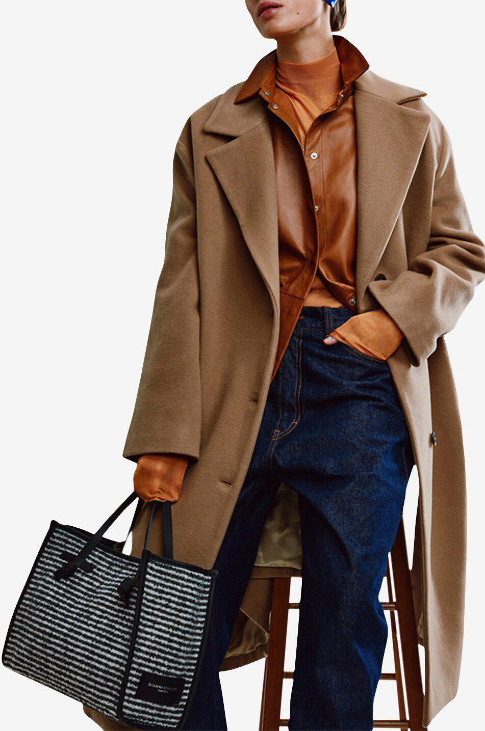 Miss Marcella striped knit and leather tote bag