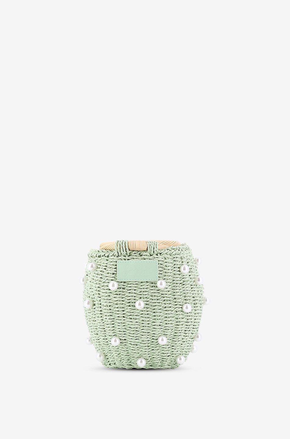 Rattan Bucket pearl adorned woven bucket bag