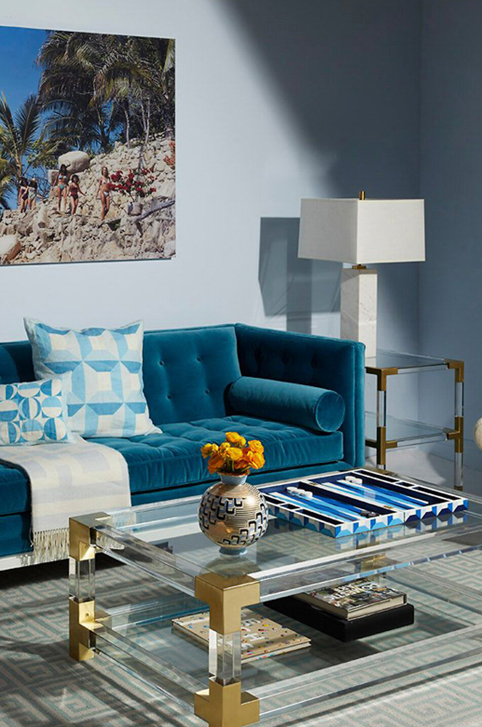 JONATHAN ADLER Backgammon-Spielset Sorrento Haus BLAU 4