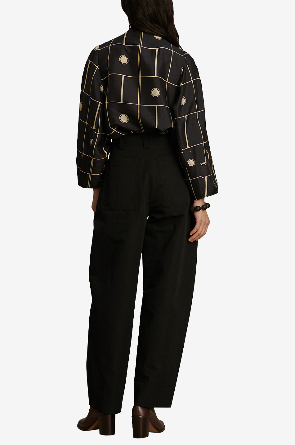 SOEUR Pantalon carotte taille haute en coton et lin Alouette Femme NOIR 3
