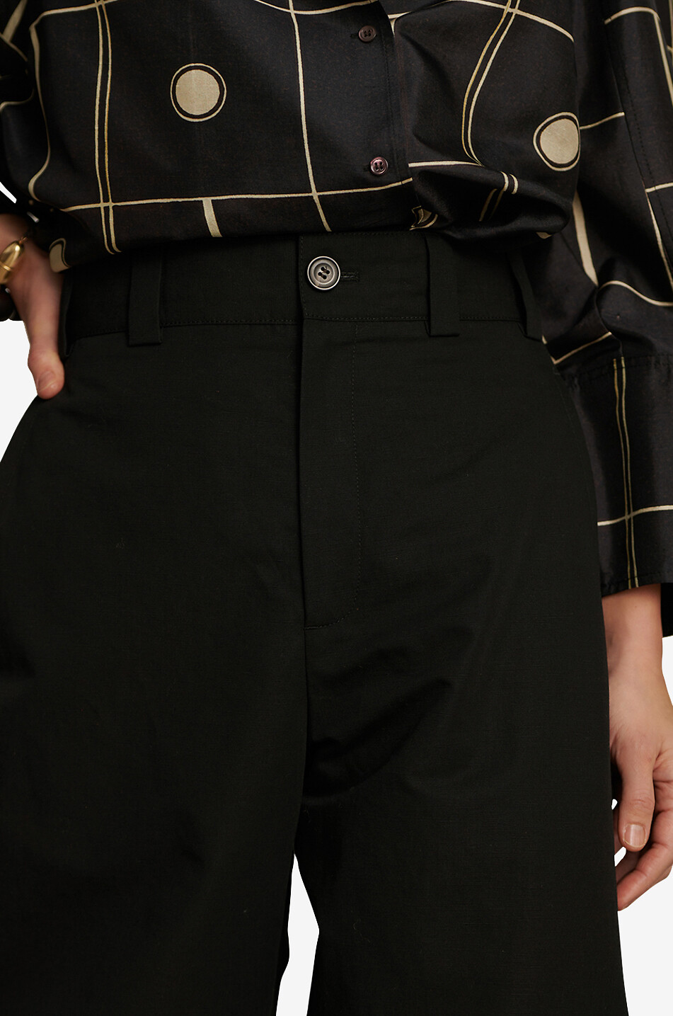 SOEUR Pantalon carotte taille haute en coton et lin Alouette Femme NOIR 4