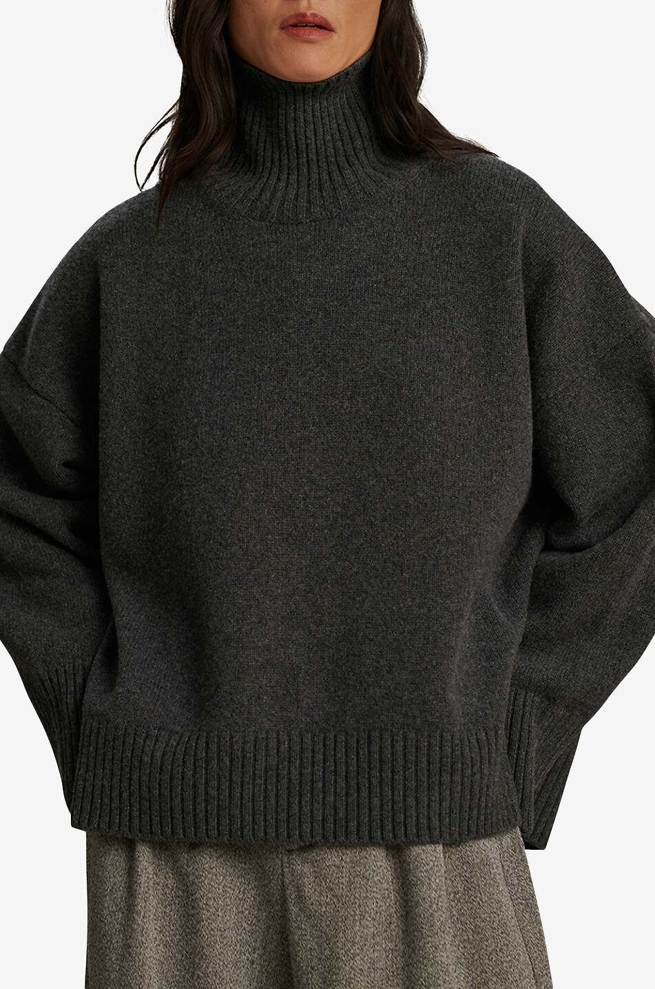 SOEUR Pull oversize en laine à col roulé William Femme GRIS FONCÉ 2