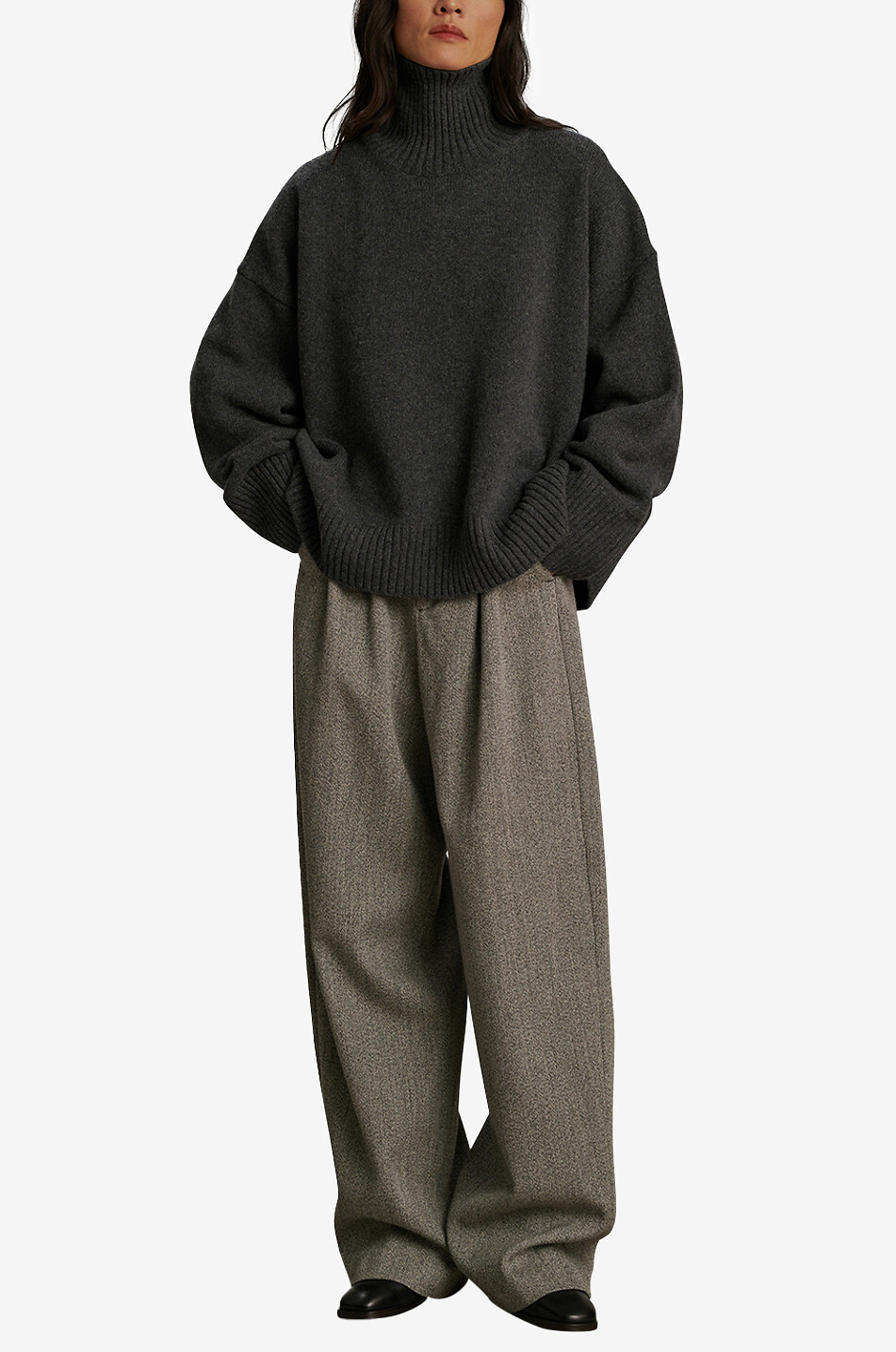 SOEUR Pull oversize en laine à col roulé William Femme GRIS FONCÉ 4