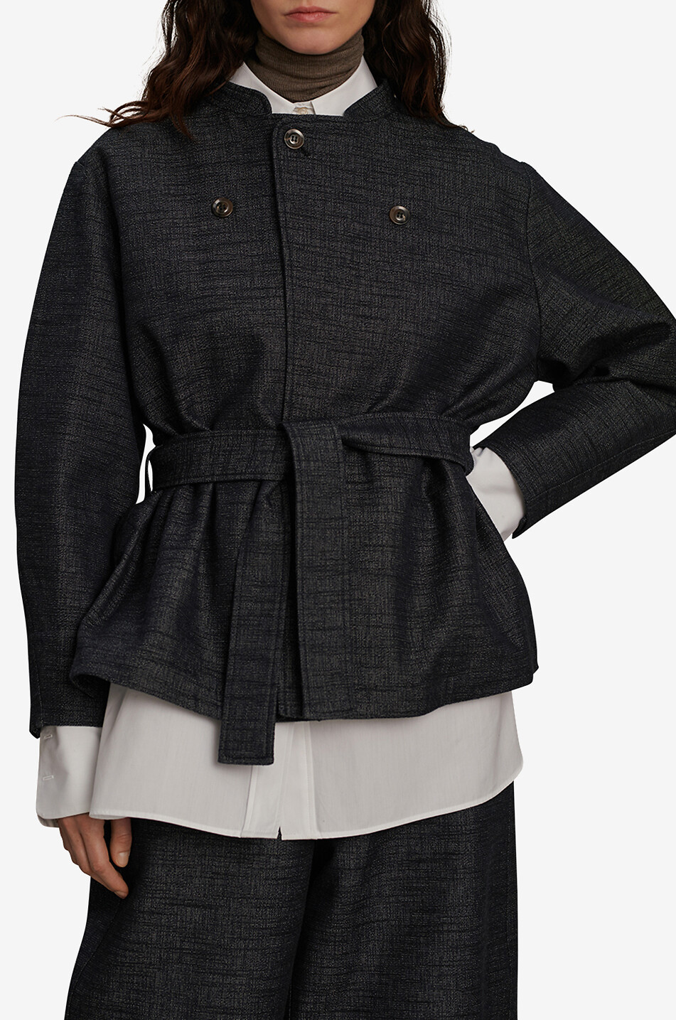 SOEUR Veste kimono en coton et soie flammée Bruges Femme BLEU FONCE 2