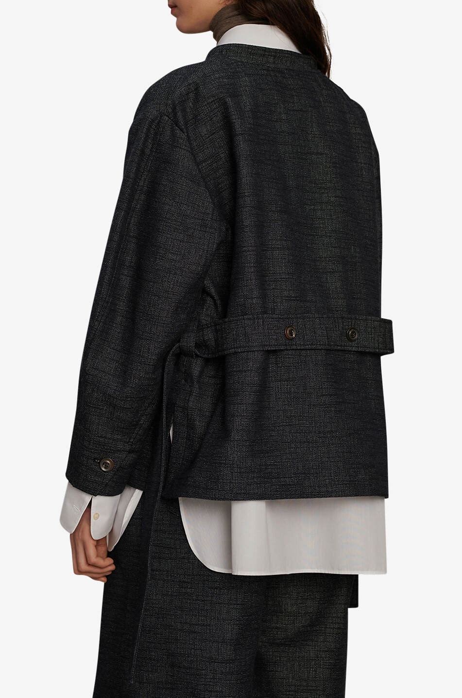 SOEUR Veste kimono en coton et soie flammée Bruges Femme BLEU FONCE 3