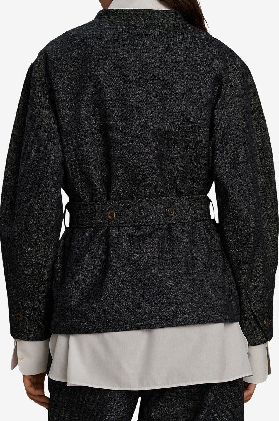 SOEUR Veste kimono en coton et soie flammée Bruges Femme BLEU FONCE 4