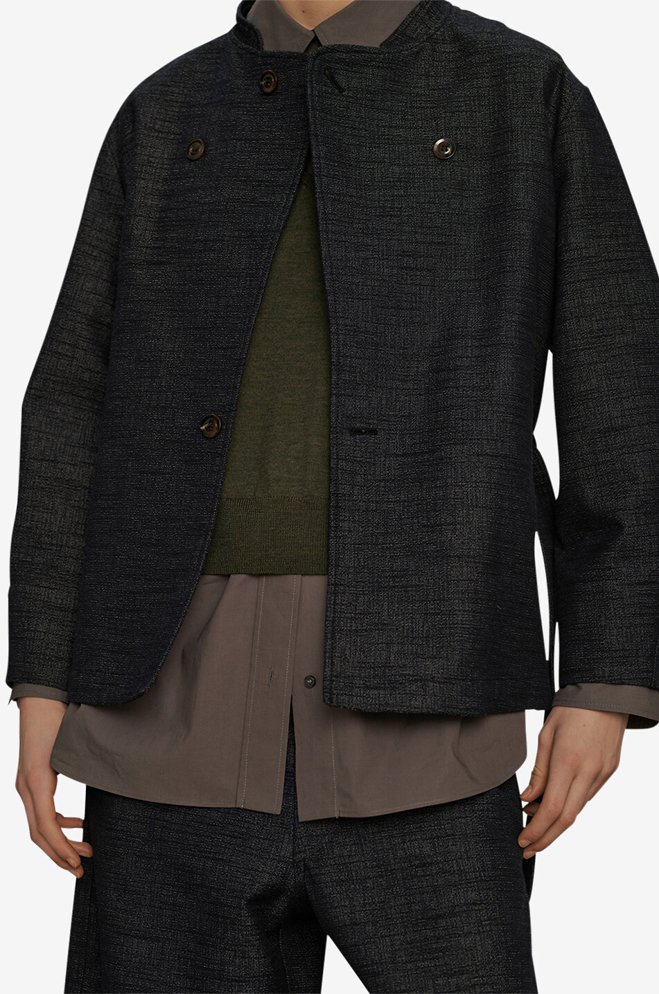 SOEUR Veste kimono en coton et soie flammée Bruges Femme BLEU FONCE 6
