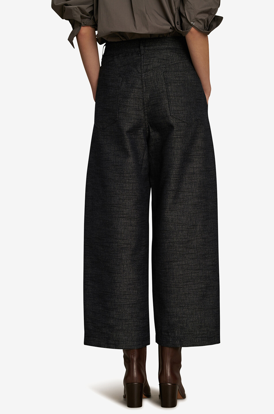 SOEUR Pantalon large taille haute en coton et soie flammés Clovis Femme BLEU FONCE 3