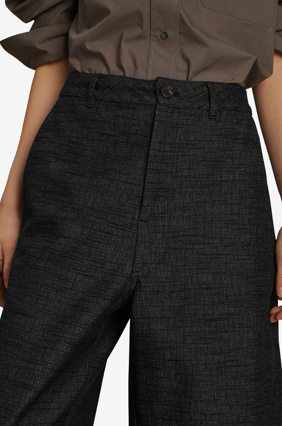 SOEUR Pantalon large taille haute en coton et soie flammés Clovis Femme BLEU FONCE 4