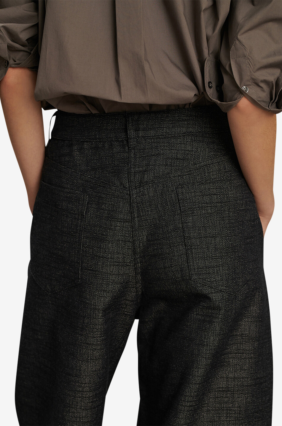 SOEUR Pantalon large taille haute en coton et soie flammés Clovis Femme BLEU FONCE 5