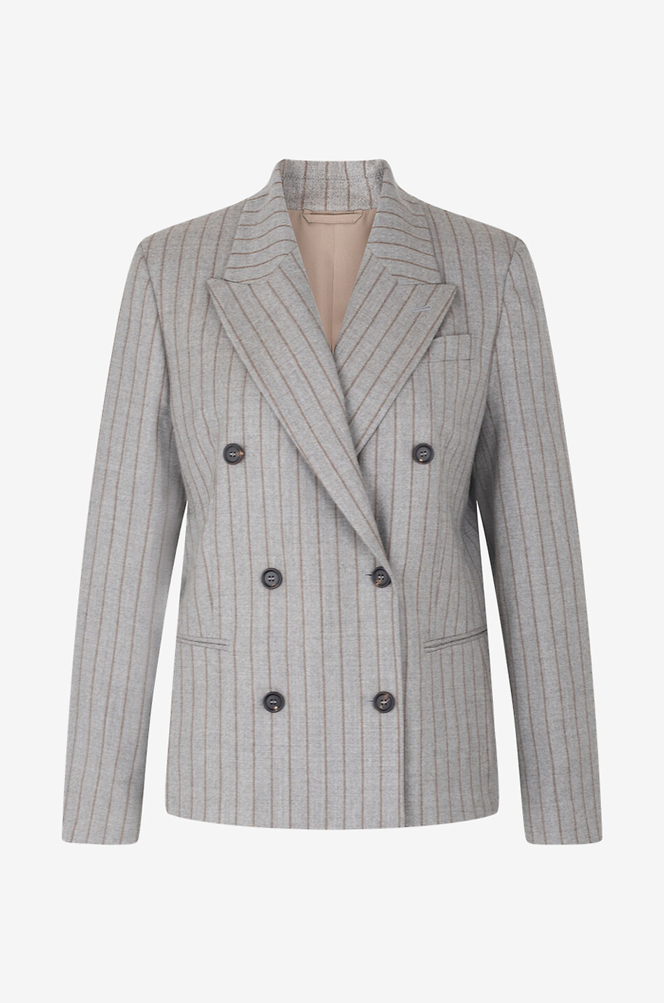 Cropped double-breasted pinstripe virgin wool blazer