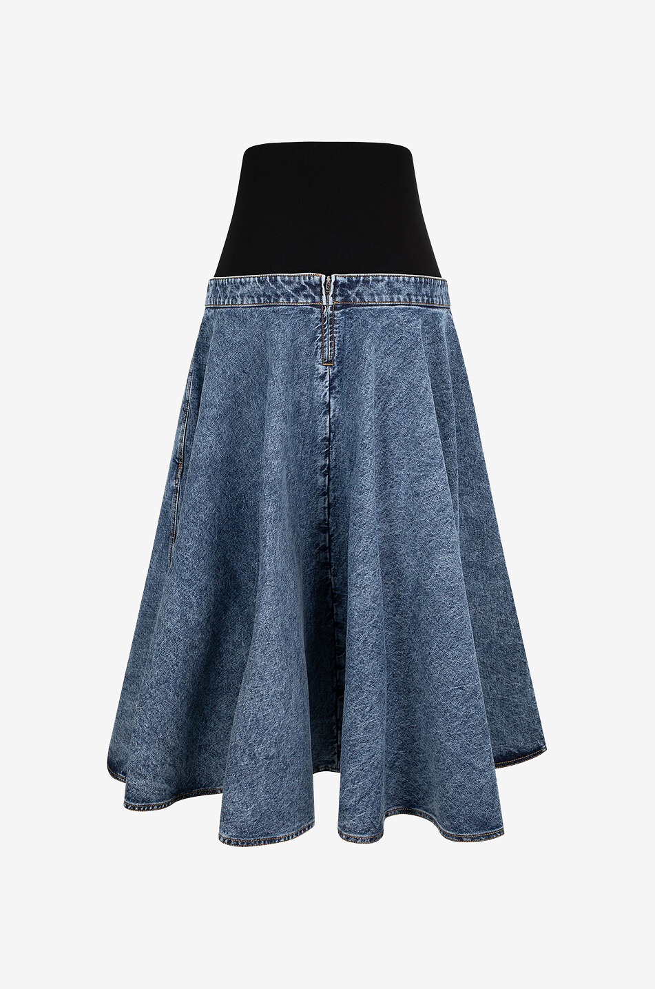 Jupe évasée volumineuse en denim et maille