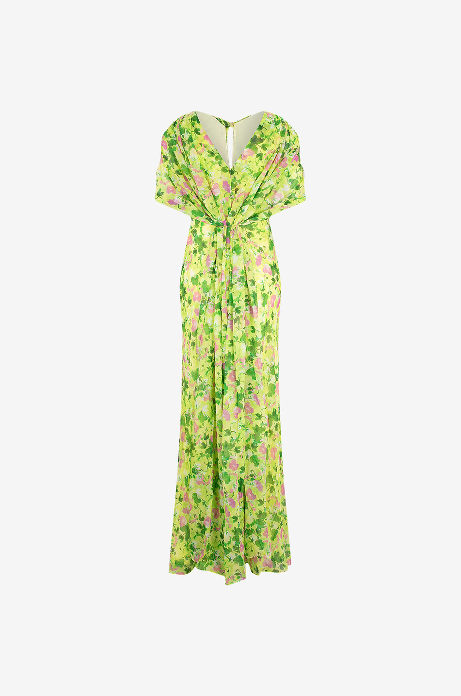 SALONI Claudia Poppies Lime long silk georgette cape dress Women MULTI COLOURED 2