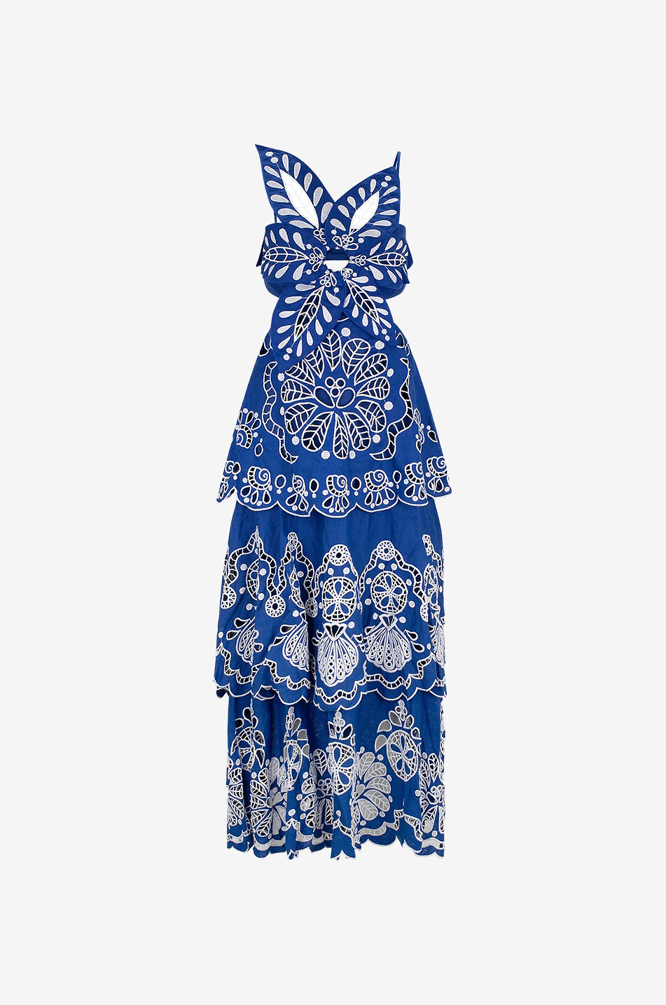 Robe midi à bretelles en lin brodé Flower Richelieu