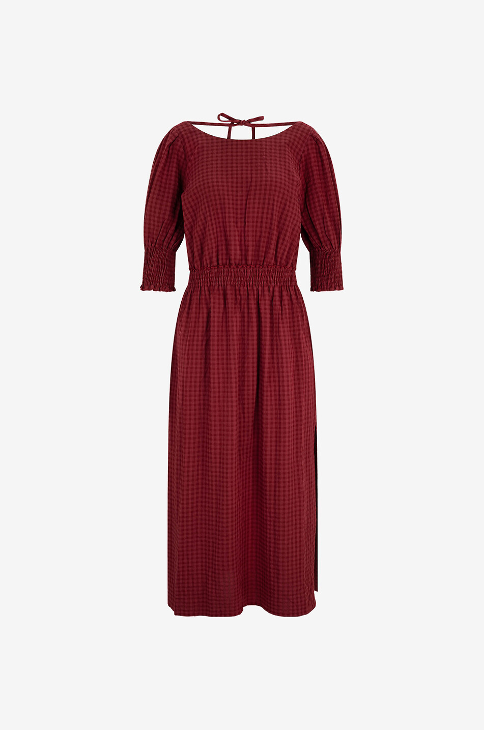 Robe midi évasée en seersucker Céleste