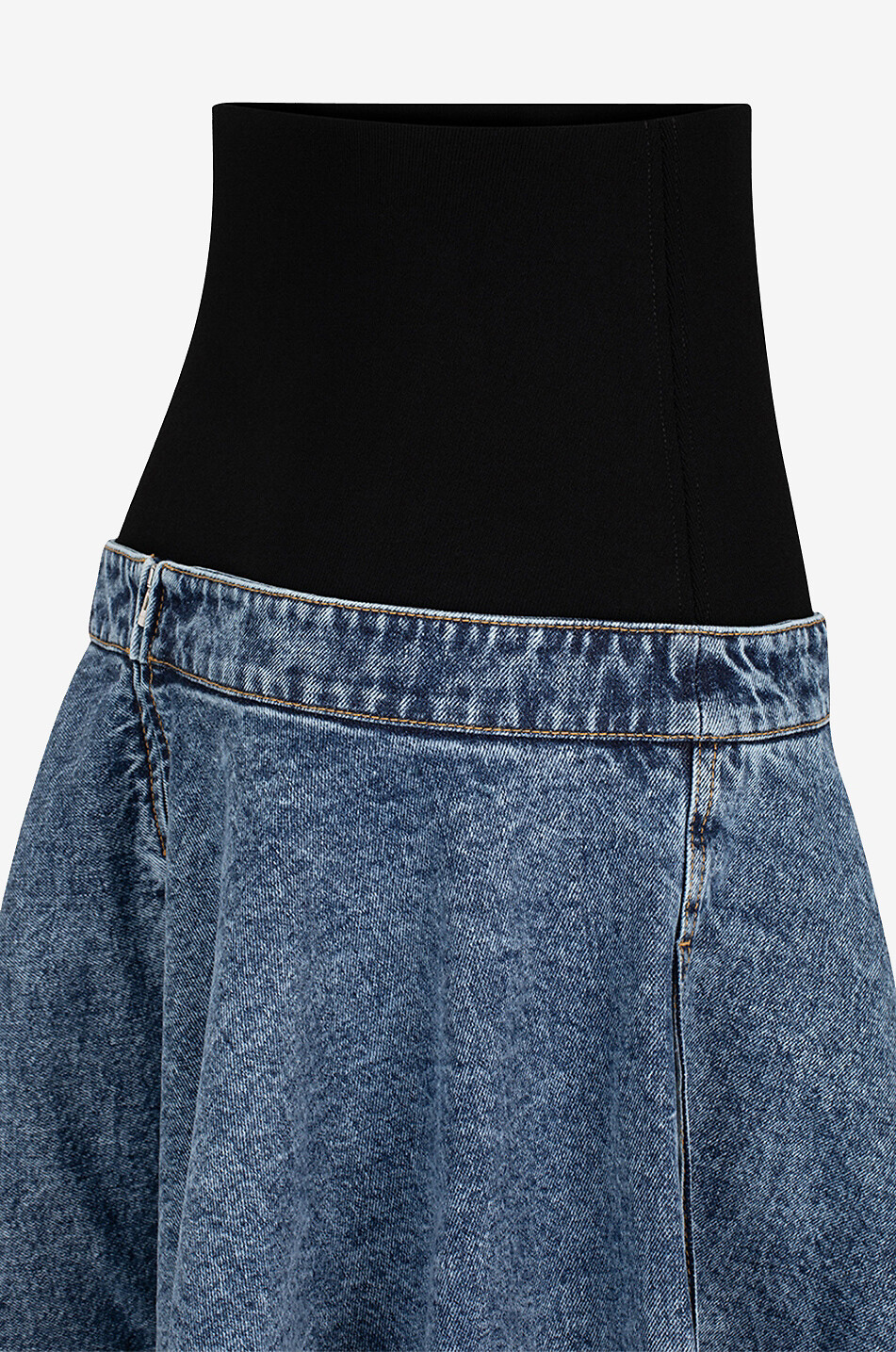 Jupe évasée volumineuse en denim et maille