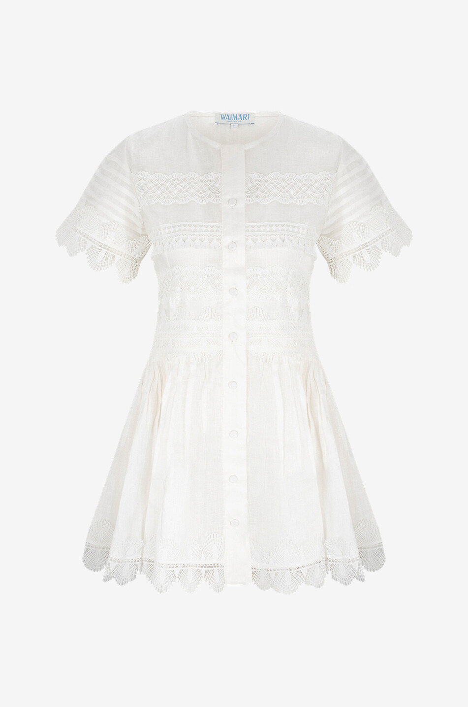 WAIMARI Mini robe chemise en lin et guipure Violetta Femme BLANC 1