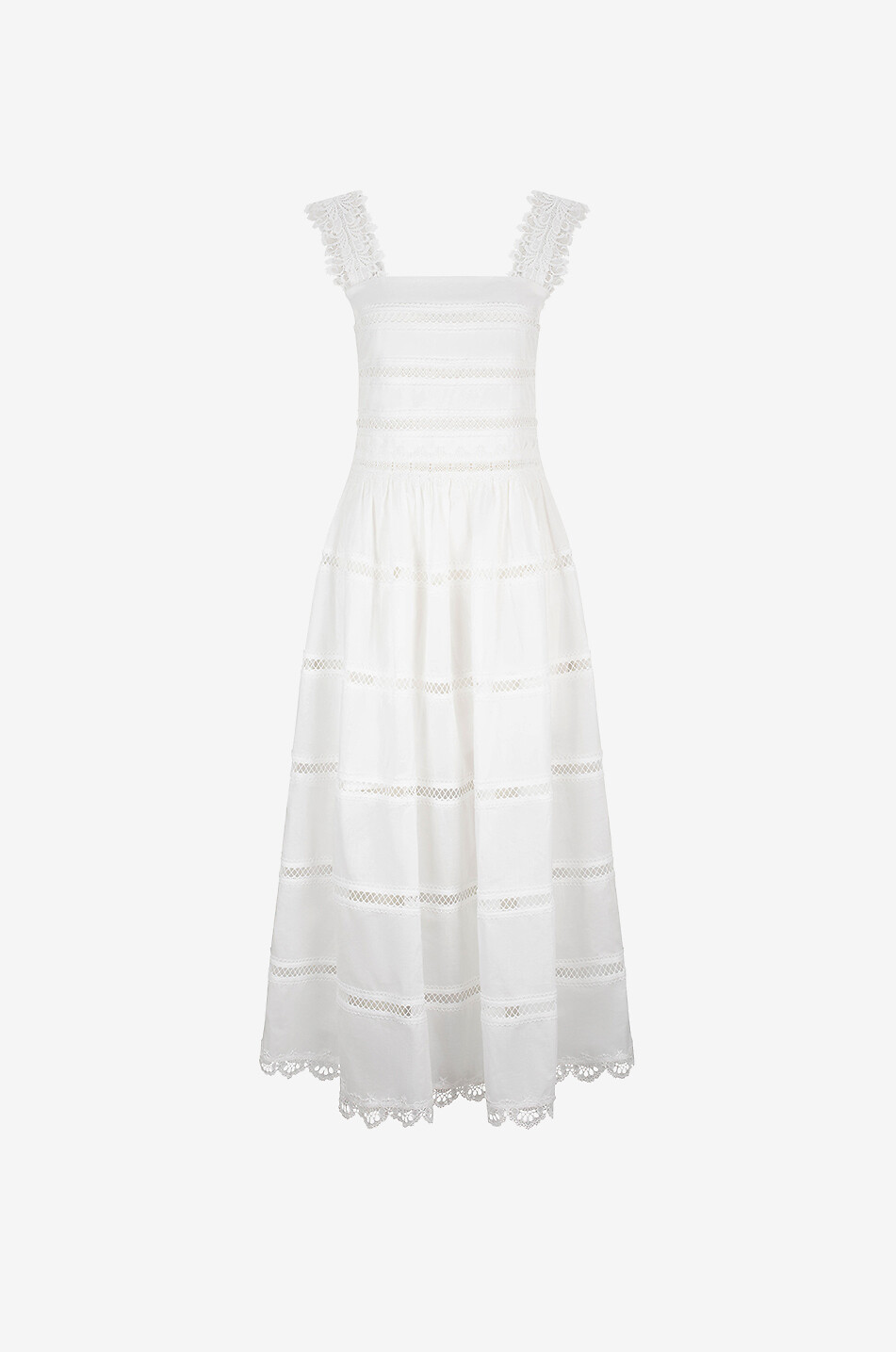 WAIMARI Midilanges Trägerkleid aus Baumwolle und Klöppelspitze Kate Damen WEISS 1