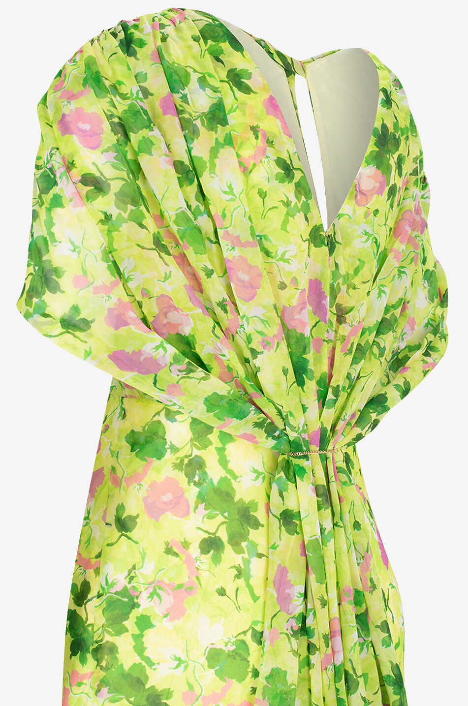 SALONI Claudia Poppies Lime long silk georgette cape dress Women MULTI COLOURED 3