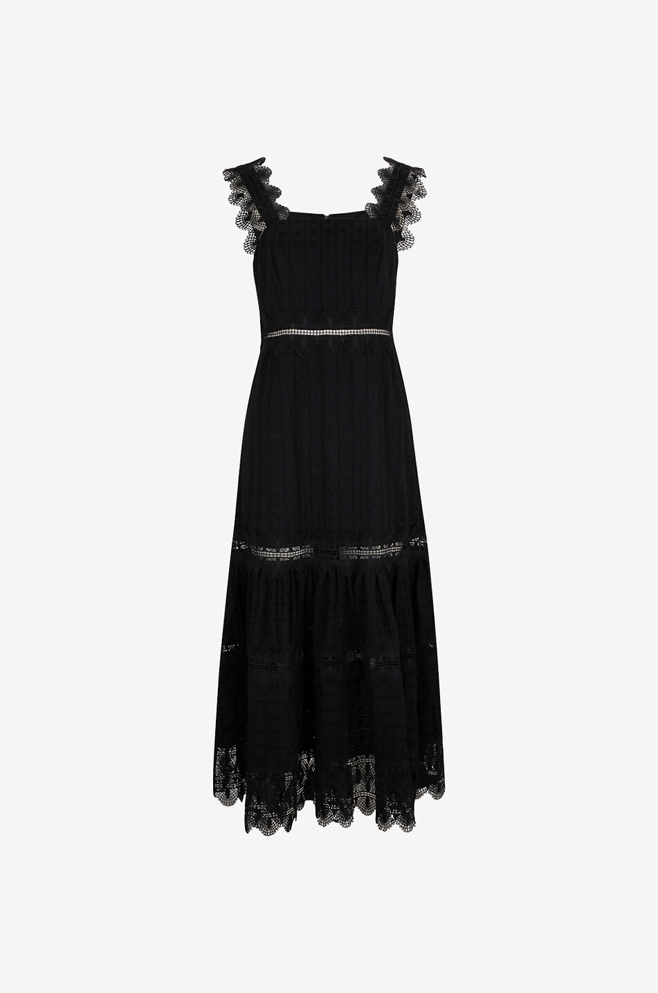 Maxi-Trägerkleid aus besticktem Voile und Klöppelspitze Ibiza