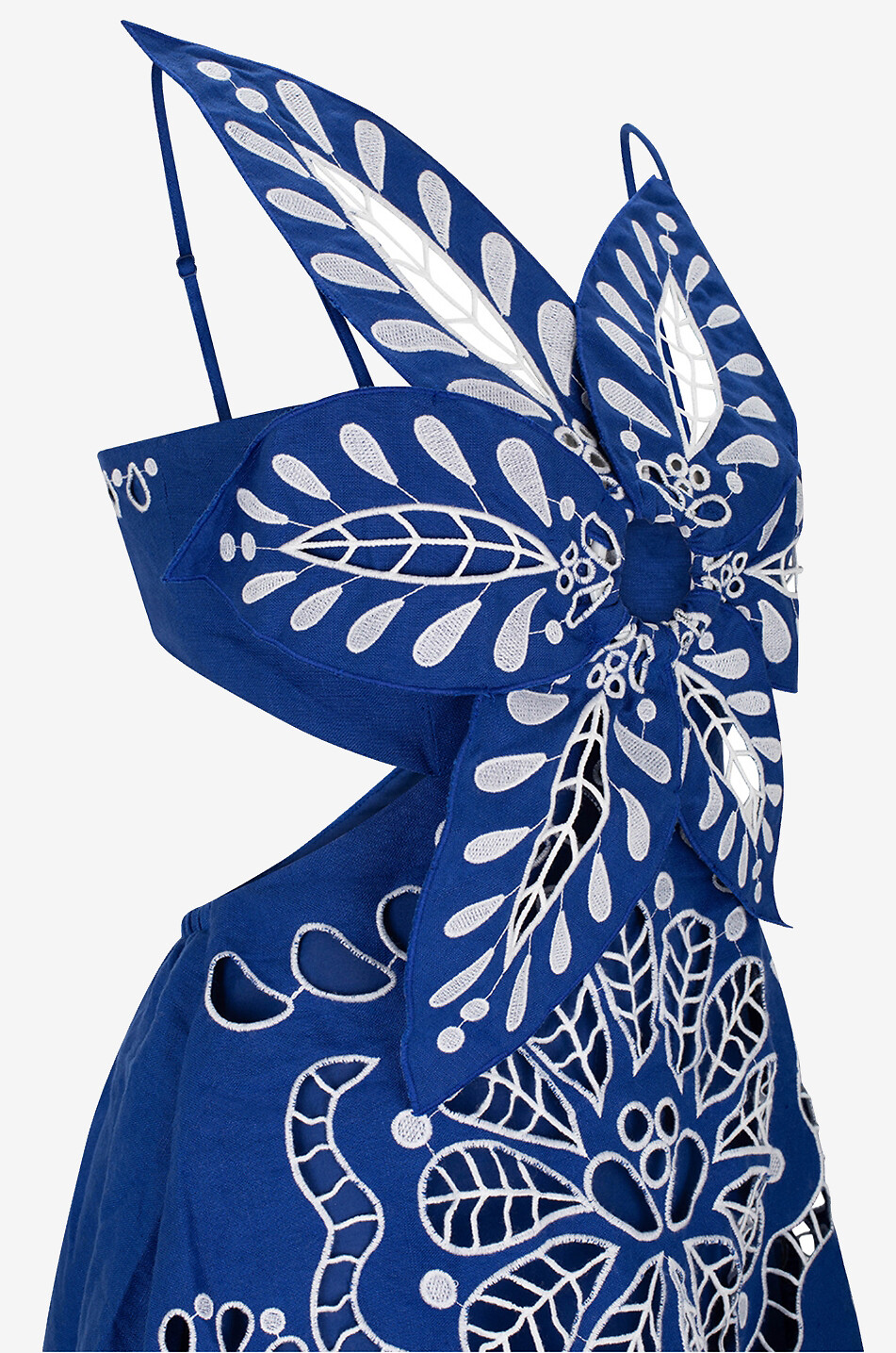 Robe midi à bretelles en lin brodé Flower Richelieu
