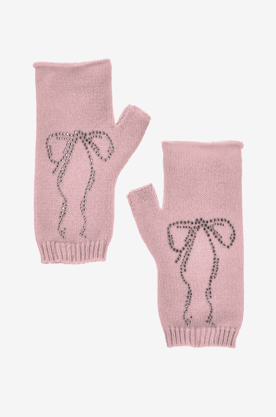 Fingerlose Mädchen-Wollmixhandschuhe mit Strassschleifen