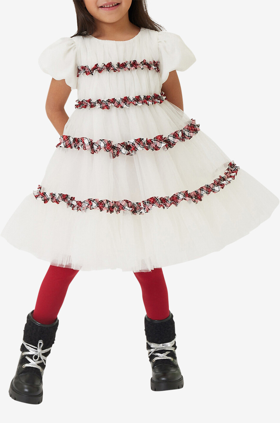 Festliches Baby-Tüllkleid mit Tartan-Rüschen