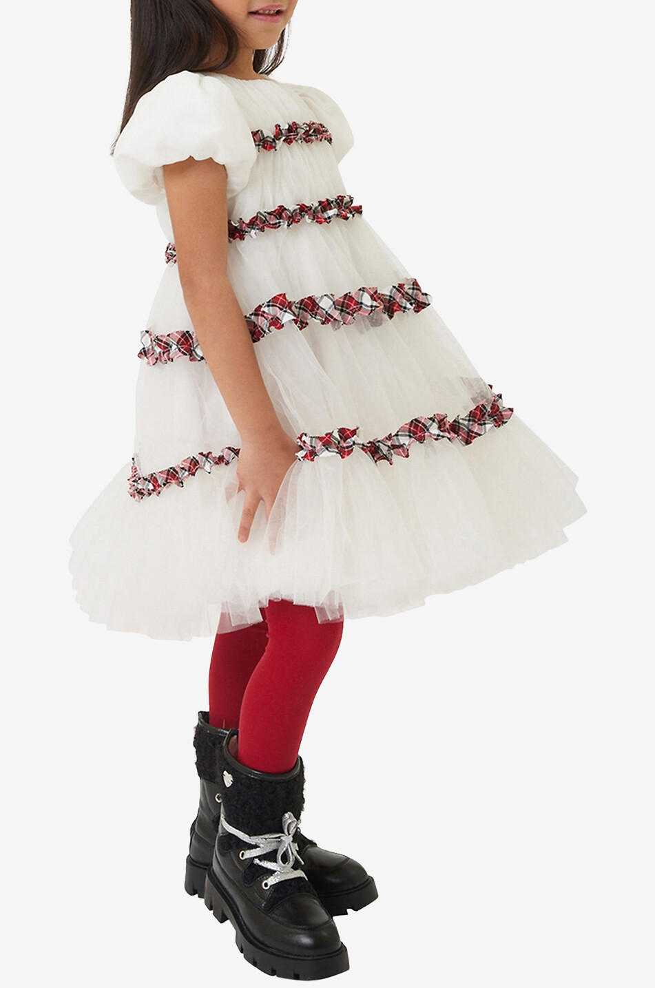 MONNALISA Festliches Baby-Tüllkleid mit Tartan-Rüschen Baby WEISS 4