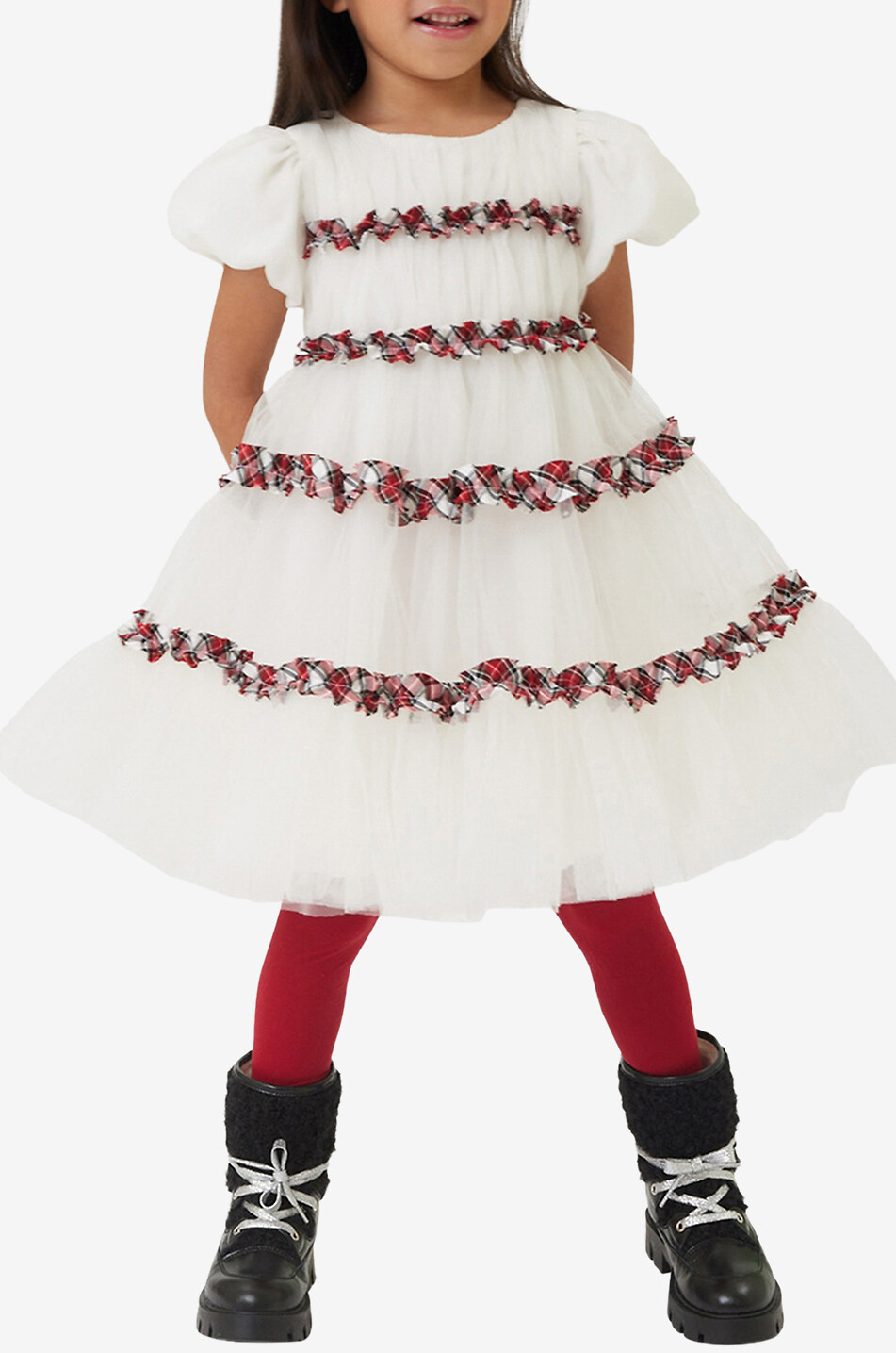 Festliches Baby-Tüllkleid mit Tartan-Rüschen