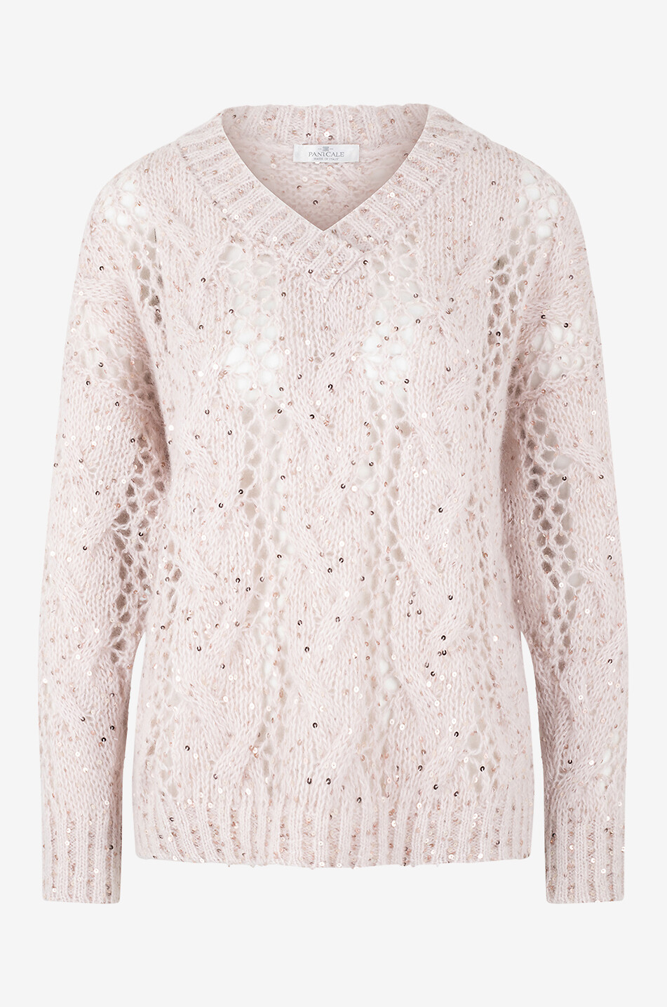 PANICALE Pull ajouré oversize en mohair et laine d'alpaga à sequins Femme ROSE CLAIR 1