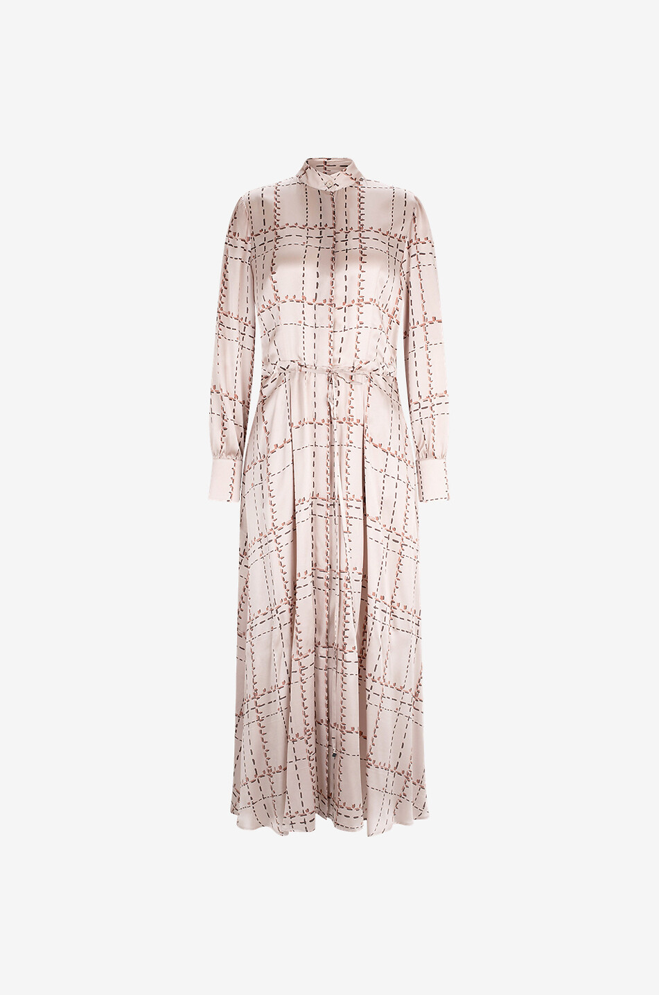 Robe chemise longue en satin de soie imprimée carreaux