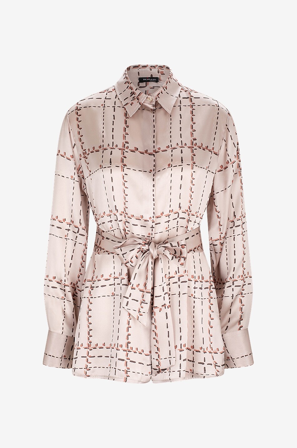 KITON Seidensatin-Hemd mit Karoprint und Schluppe Damen BUNT 1