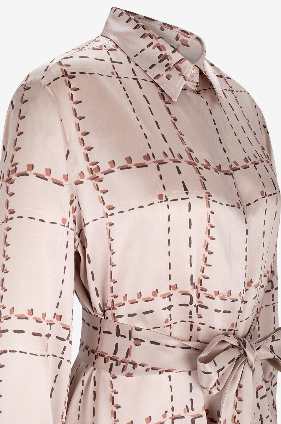 Chemise en satin de soie imprimée carreaux à lavallière