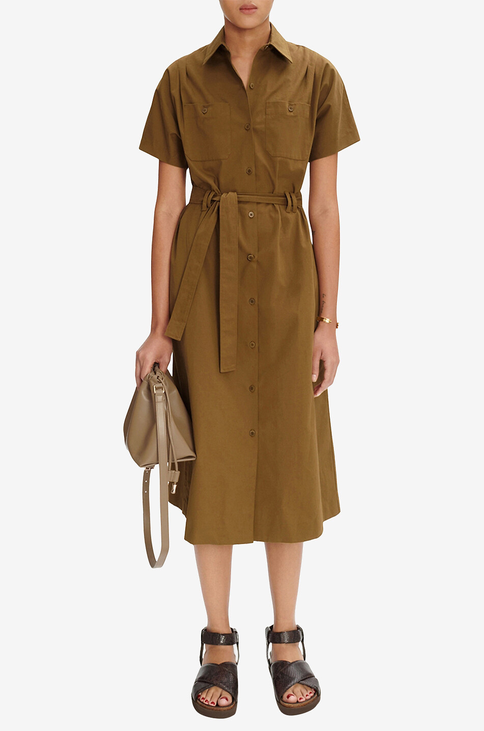A.P.C. Robe chemise droite midi en popeline New Drew Femme MARRON CLAIR 2